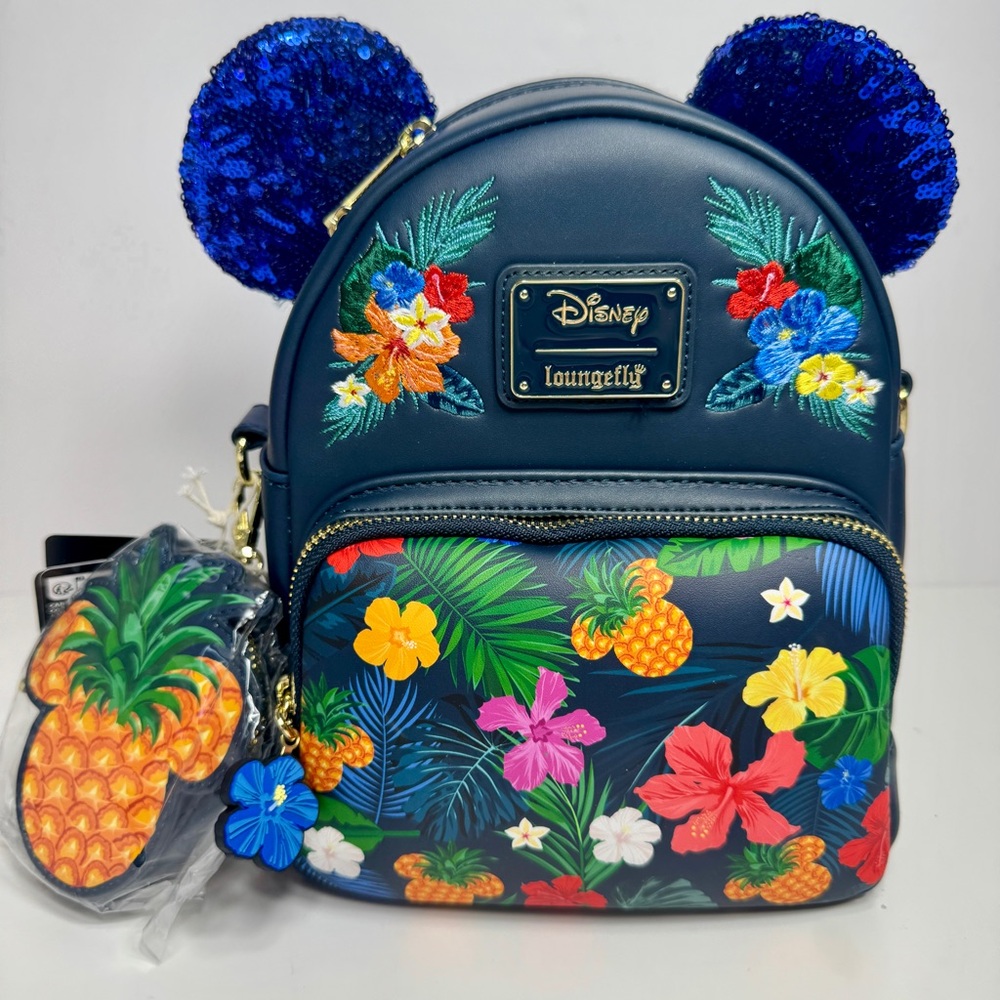 NWT. Loungefly × Disney Tropical Mickey Convertible Mini Backpack crossbody